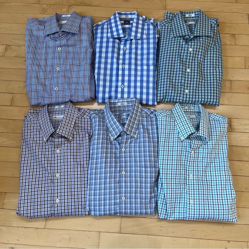 Peter Millar Long Sleeve Shirts Multicolor Plaid Cotton Men Size Large Lot of 6